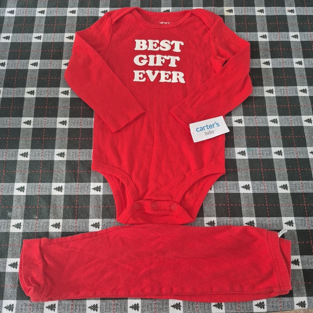 NWT Carters Unisex Red Cotton Onsie + Legging Set 24M